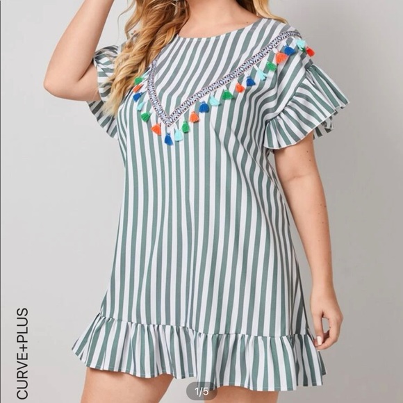 Tassel Trim Ruffle Hem Boho Beach Dress/Cover Up - Picture 2 of 4